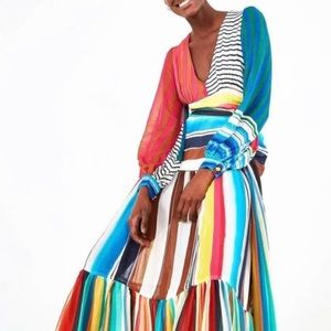FARM Rio Thalita Colorful Striped Maxi Dress
